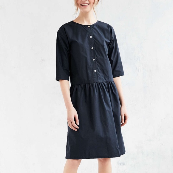 NWT OBJECTS WITHOUT MEANING URBAN OUTFITTERS DROP-WAIST MIDI DRESS S NAVY BLUE - Picture 1 of 12